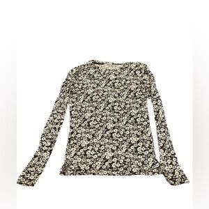 Women’s Long Sleeve Black and White Floral Top with Puffy Shoulders